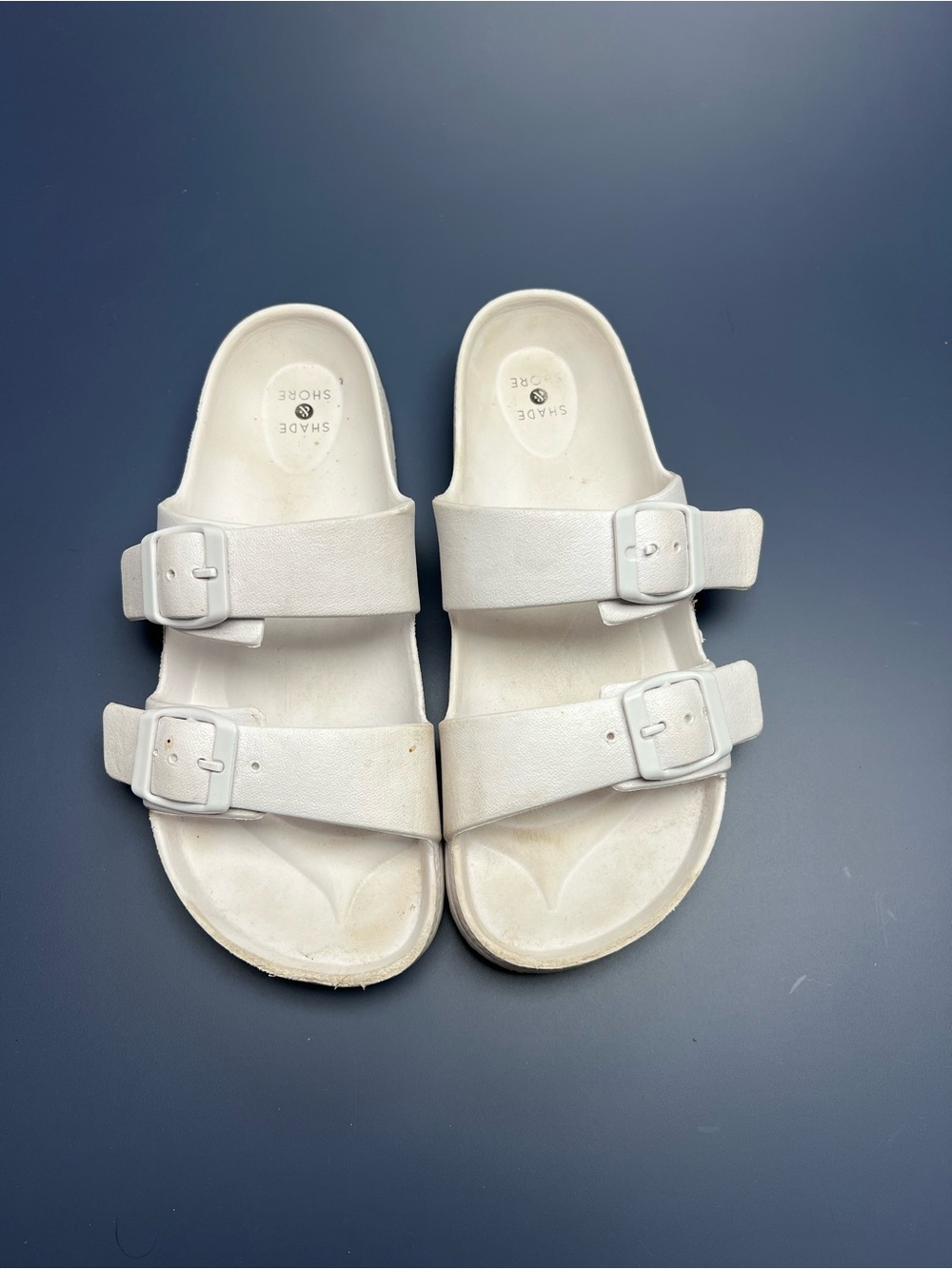 Shade & Shore White Double Buckle Slide Sandals